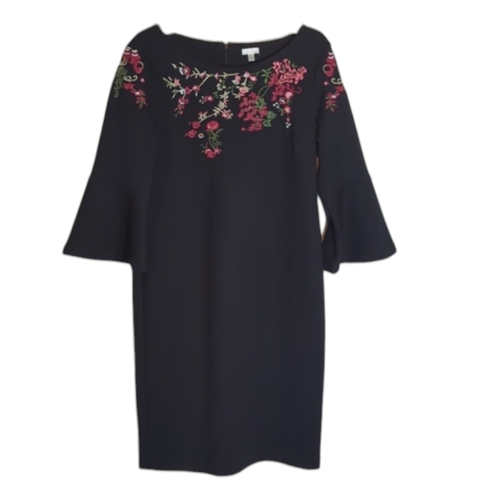 Spense Womens Dress 3/4 Bell‎ Sleeve Floral Embroidery Christmas Holiday size 12